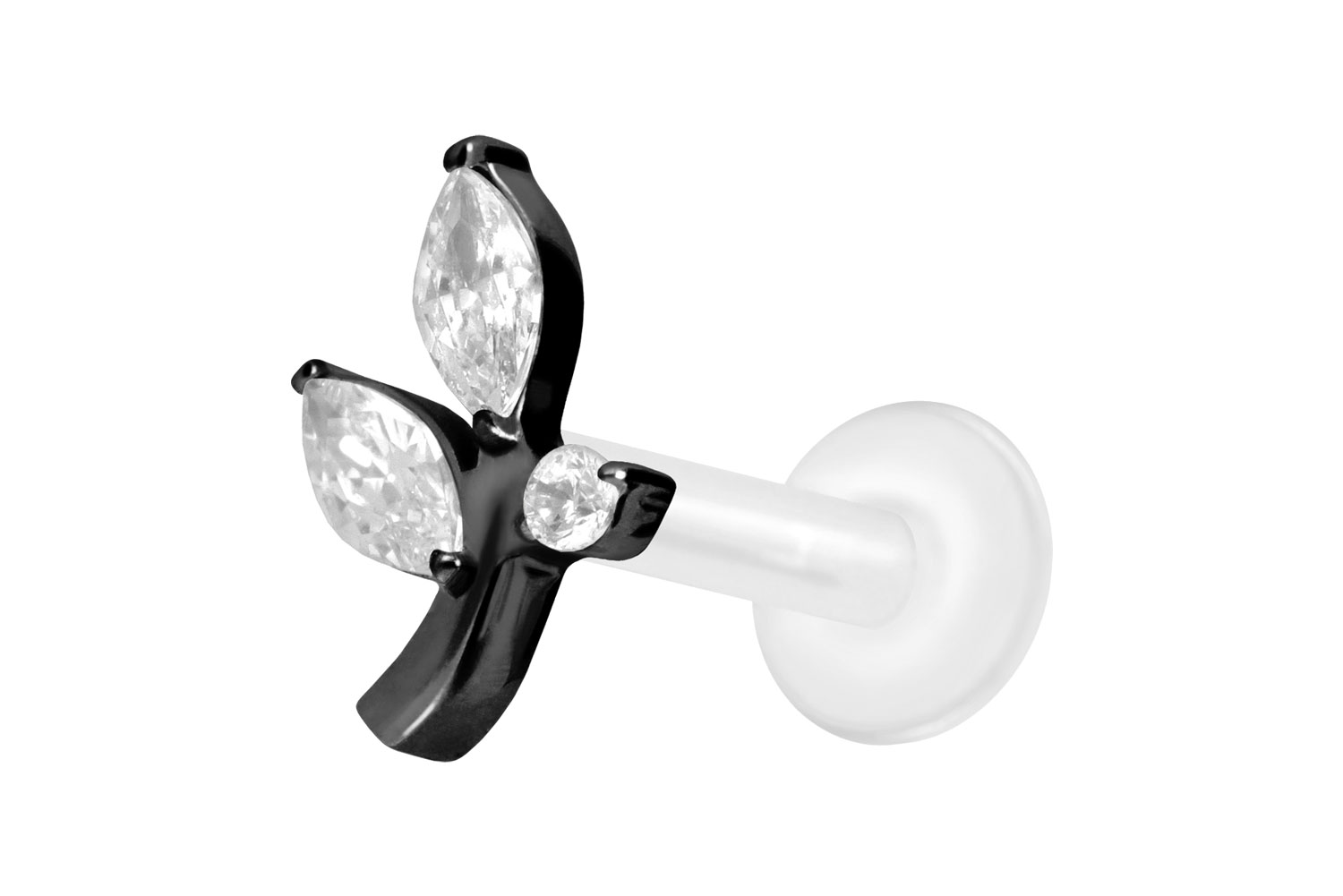 PTFE Labret Piercing mit Innengewinde + Titan-Aufsatz KRISTALLZWEIG